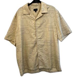 CLUB MONACO Camp Collar Cotton Lyocell Twill Abstract Geo Camera Button Down- L